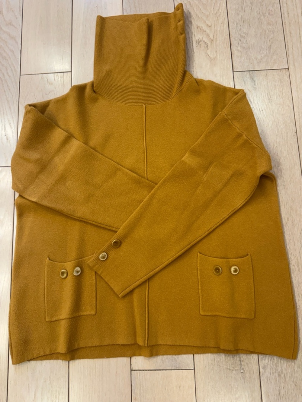 Cozy Mustard Turtleneck Sweater with Front Pockets